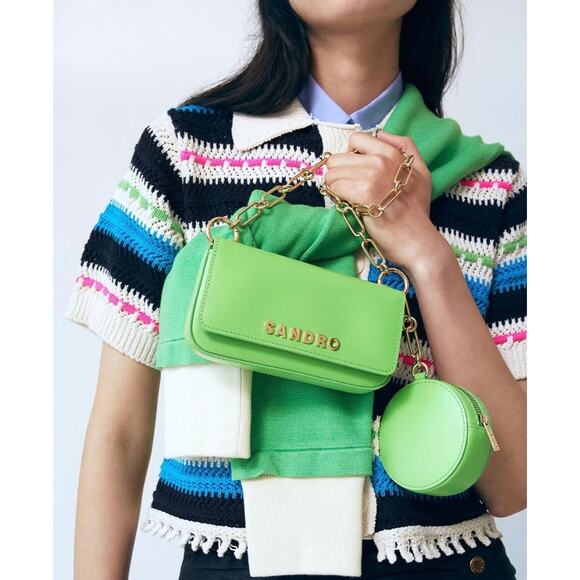 NEW Sandro Totemo Bag with Chain Strap Green - Picture 1 of 8